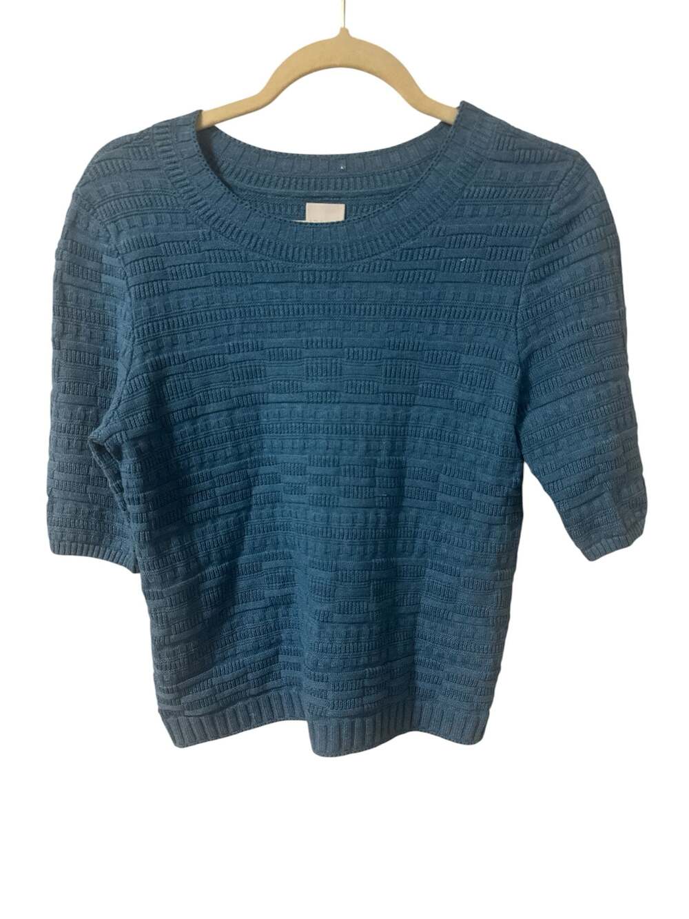 NIC+ZOE Teal Textured Short Sleeve Knit Sweater Size M